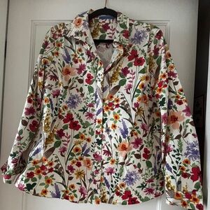 J. McLaughlin Cream Floral Print Lois Blouse with Pink & Green size Large
